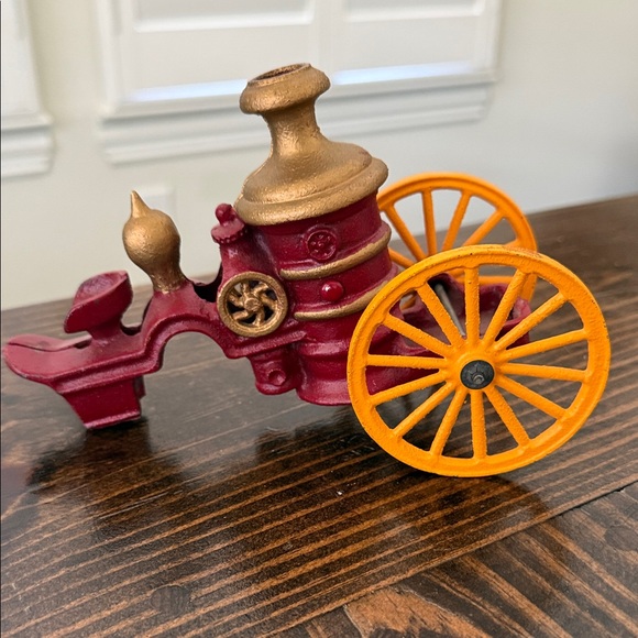 Vintage Red and Gold Toy Fire Pumper Wagon - Picture 2 of 4